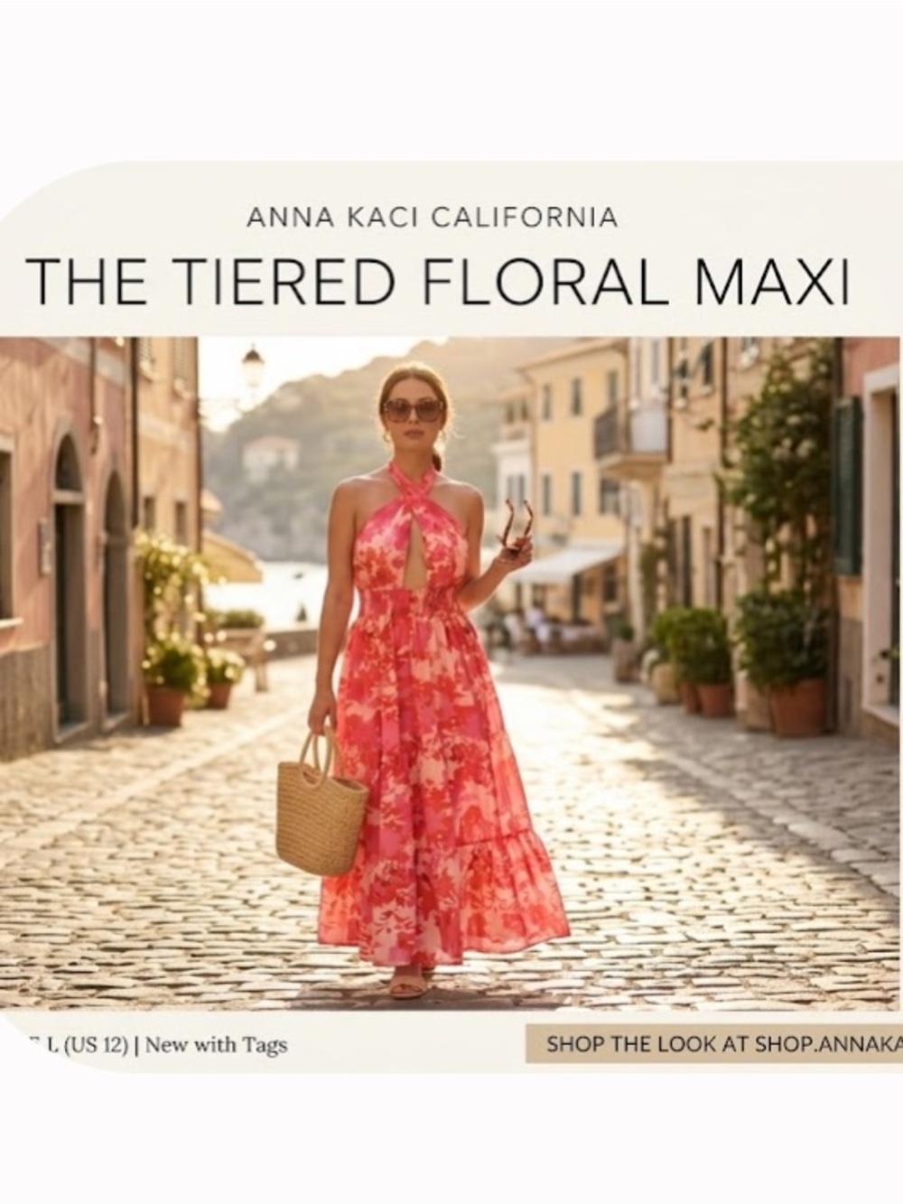 Anna Kaci California Pink Floral Tiered Halter Maxi Dress
